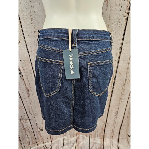 ALK Women's 8 Modcloth Dark Wash Denim‎ Classic  Blue Jean Mini Skirt NEW NWT - Picture 2 of 6